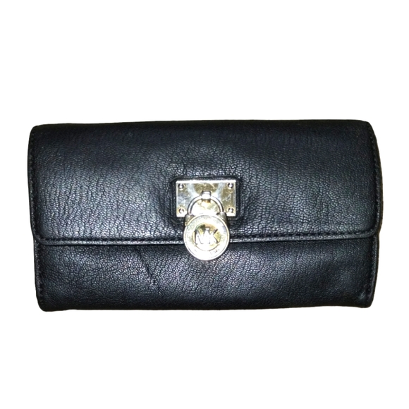 Michael Kors Handbags - Michael Kors Hamilton Black Large Flap Wallet